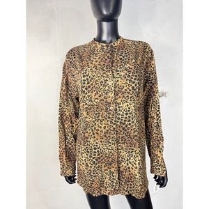 Lizsport Leopard Print Button Up‎ Tunic Top Blouse Animal Print Shirt Small